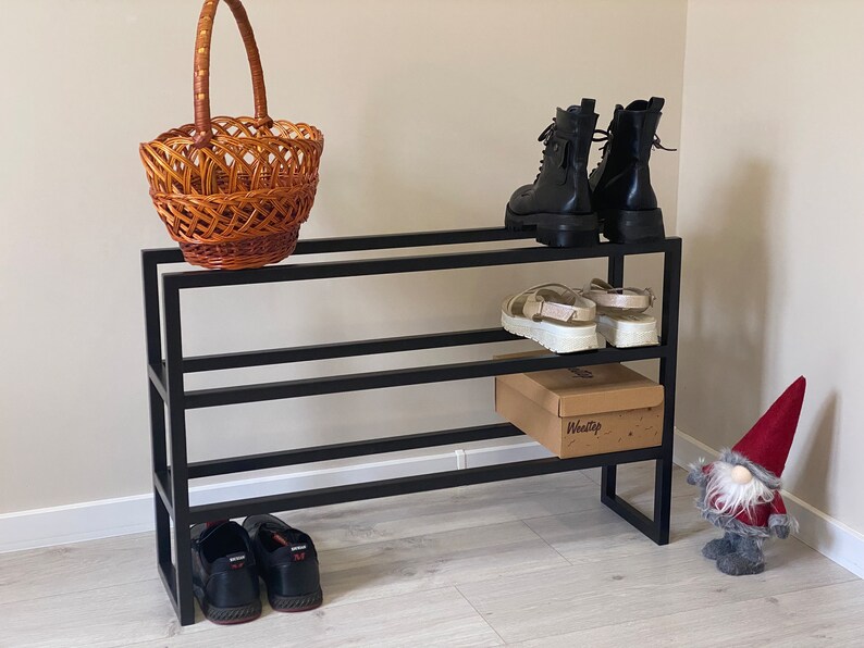 Metal Shoe Industrial 3 tier, Metal Shoe Rack, Schuhregal Modern,Minimal Shoe Rack, Entryway Organization for shoes, Metal Shoe Rack zdjęcie 3