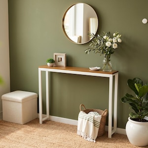 Modern Console Table with Shelf | Entryway Console Table | Narrow Hallway Table | Industrial Sofa Table | Oak or Ash Wood