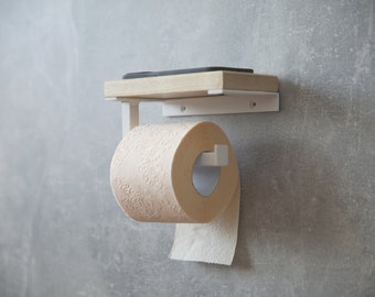 Wall Mounted Metal Toilet Paper Holder with Shelf - Modern Bathroom Decor