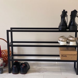 Metal Shoe Industrial 3 tier, Metal Shoe Rack, Schuhregal Modern,Minimal Shoe Rack, Entryway Organization for shoes, Metal Shoe Rack zdjęcie 7