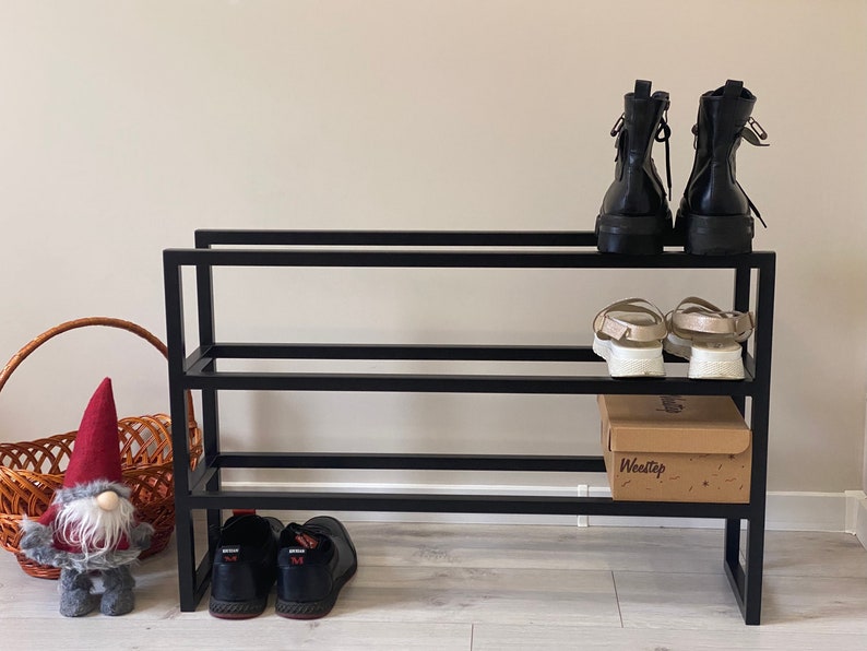 Metal Shoe Industrial 3 tier, Metal Shoe Rack, Schuhregal Modern,Minimal Shoe Rack, Entryway Organization for shoes, Metal Shoe Rack zdjęcie 7