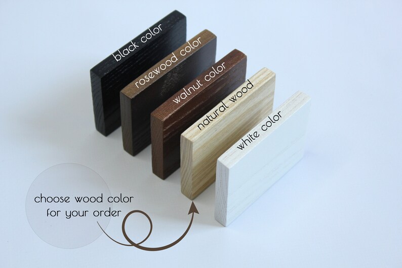 May include: Five wood samples in different colors: black, rosewood, walnut, natural wood, and white. Choose the wood color for your order.