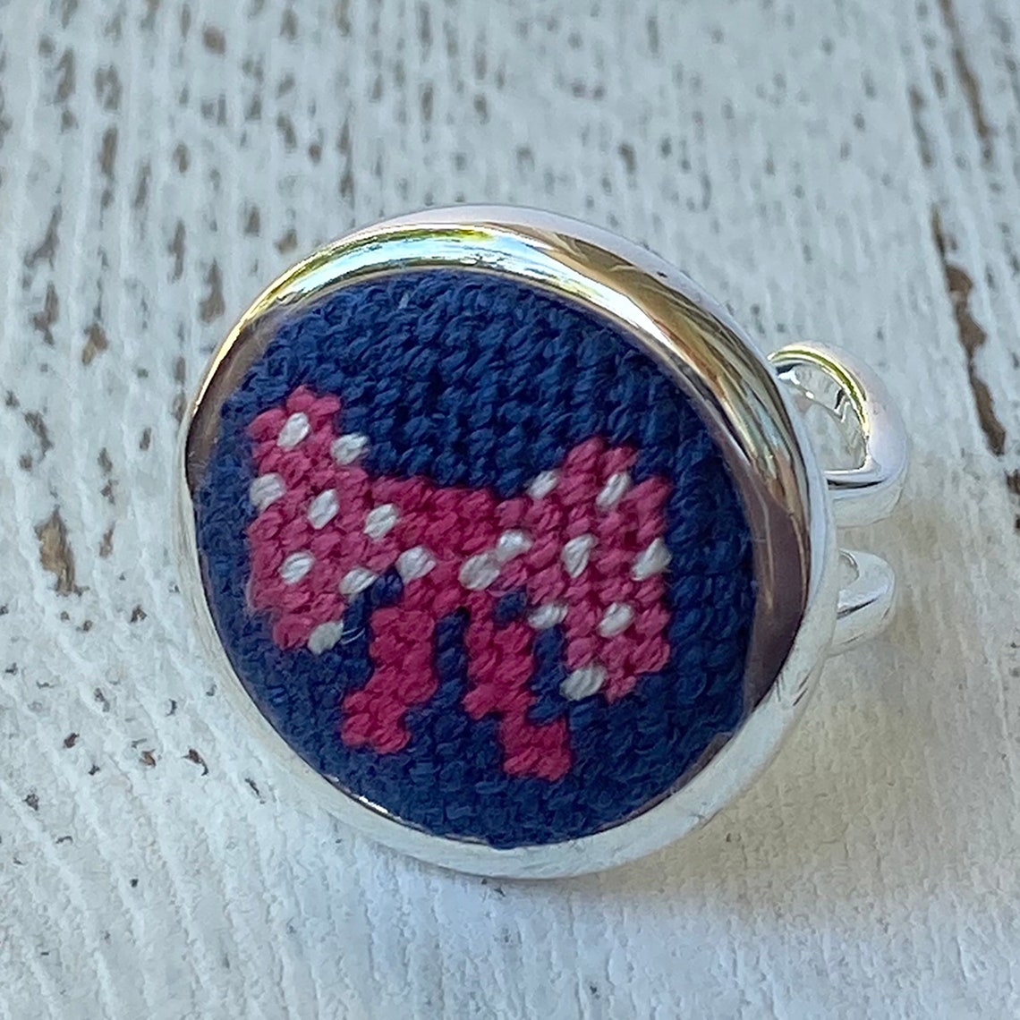 Pink Bow Needlepoint Ring Adjustable Etsy