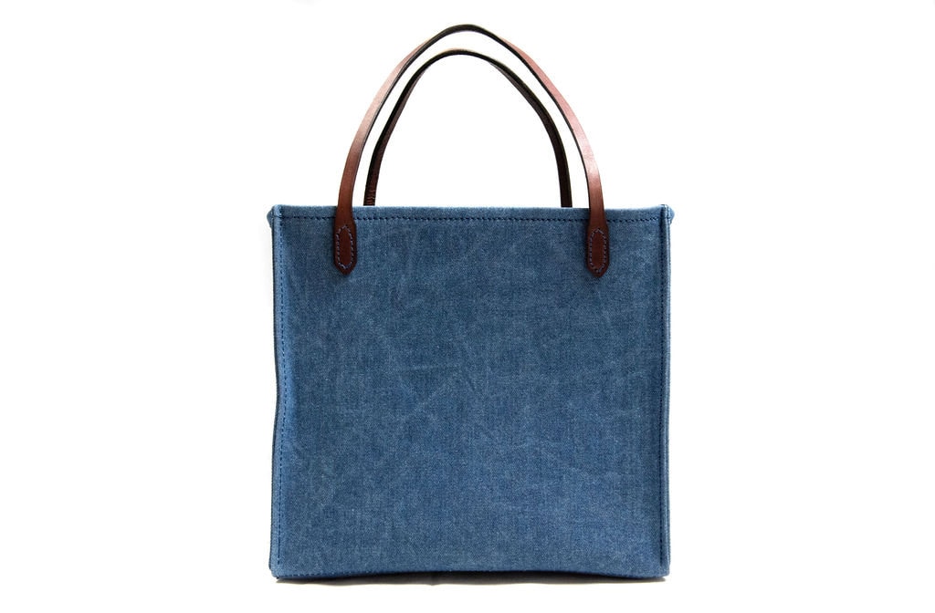 Canvas and Leather Tote Bag in Denim Blue - Etsy display picture 2