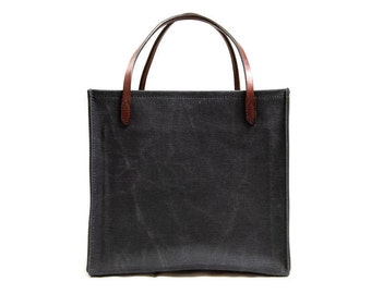Canvas and Leather Tote Bag in Black Hawk