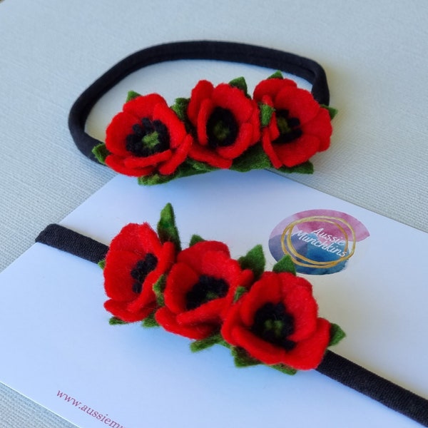 Poppy Flower Headband Perfect For Anzac Day Service Australia | Remembrance Day Felt Flower | Red Poppies
