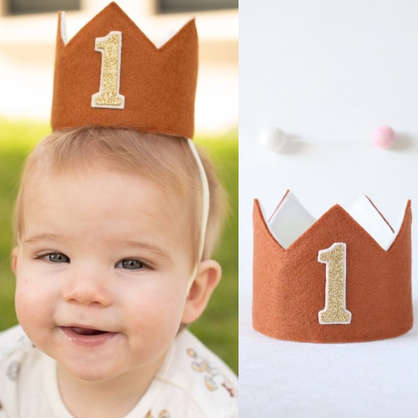 Brown birthday crown for a teddy bear/woodland/one happy camper/forest first birthday party. Young wild and three birthday custom party hat