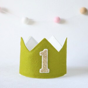 Wild one birthday crown. First birthday party hat. Woodland/forest 1st birthday hat. Moss green birthday crown