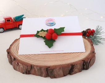 Christmas Holly berry headband. Toddler Christmas Hair Clip for photo prop. Red Christmas headband.