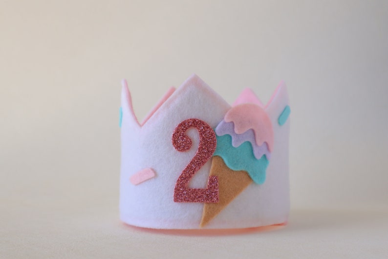 Sweet one ice cream birthday party hat. Two sweet birthday crown. Pink scoop ice cream truck bday. Summer first birthday hat. image 4