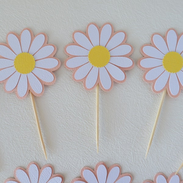 Daisy cupcake topper for a groovy one birthday party.  Daisy baby shower cupcake picks. Daisy birthday cake picks.