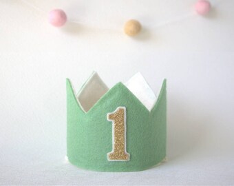 Sage green birthday crown. Wild one birthday crown. Safari, young wild and three birthday party. First birthday hat for cake smash party.