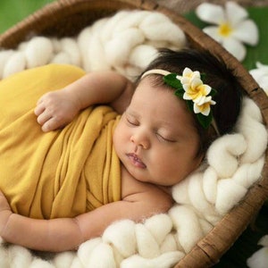 Frangipani/Plumeria flower headband for newborn & little girls. Tropical/Summer headband for Aloha birthday. Floral baby. White flower crown