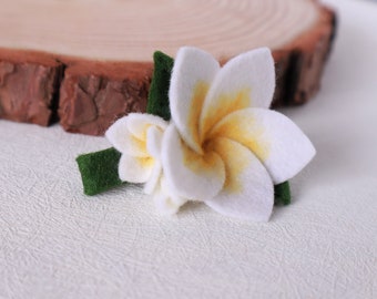 Plumeria Flower Hair Clip | White Frangipani Flower Clip | Tropical Flower Hair Clip For Flower Girl Proposal | Hawaiian Floral Hair Piece