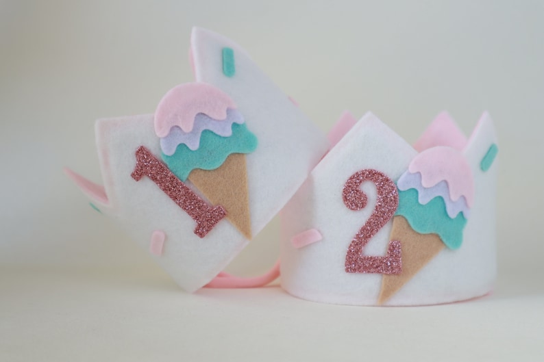 Sweet one ice cream birthday party hat. Two sweet birthday crown. Pink scoop ice cream truck bday. Summer first birthday hat. image 7