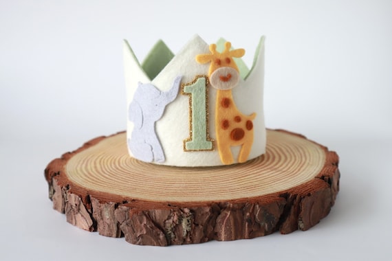 Wild one birthday crown. Jungle, Safari animal two wild birthday party hat. Elephant & Giraffe sage green, I'm a wild one high chair banner.