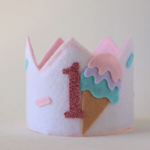 Sweet one ice cream birthday party hat. Two sweet birthday crown. Pink scoop ice cream truck bday. Summer first birthday hat. image 3