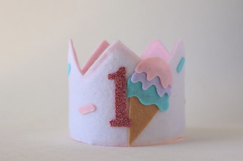 Sweet one ice cream birthday party hat. Two sweet birthday crown. Pink scoop ice cream truck bday. Summer first birthday hat. image 3