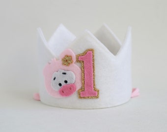 Pink farm birthday party hat. Pig birthday crown. Barnyard 1st birthday girl. First birthday hat.