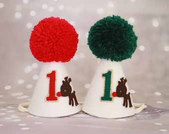 Onedeerful birthday hat. Oh what fun first birthday. Christmas reindeer onederland birthday party. Merry birthday party hat.