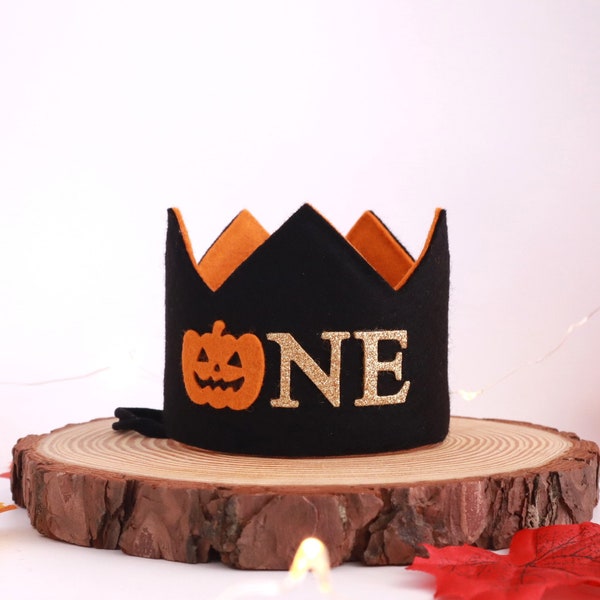 Halloween pumpkin birthday crown for a spooky one boo day party. Hey boo I'm two birthday party hat. Baby boy Halloween.