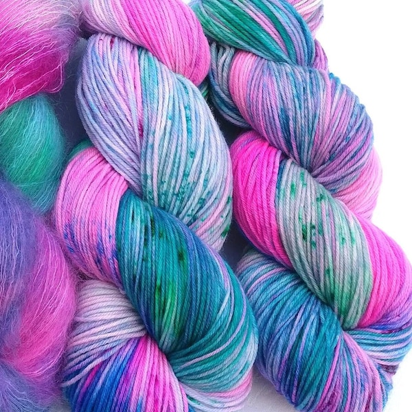 Merino Nylon Mix handgefärbt #spring, pink türkis blau, extra weiche Wolle 162,50EUR/1kg