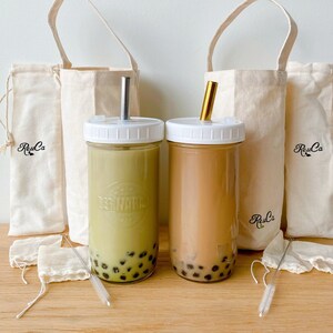 2 Set -Bag+ Étanche-couvercle en plastique Bubble Tea Cup Jar- Paille en acier inoxydable