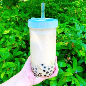 1 ensemble - Étanche-Plastique + 24oz Cup- Mason Jar- Paille en verre