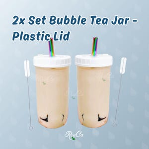 2 Set Leakproof  Plastic lid Bubble Tea 24oz / 750ml Mason Jar
