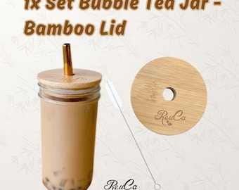 1 Set Bubble Tea 24oz / 700ml Jar- Bamboo lid