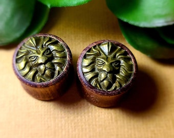 16mm Sono Wood with Brass Lion Inlay Organic Wood Plugs