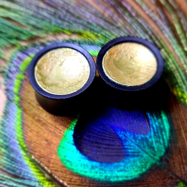 16mm Sono Wood and Brass inlay concave double flare organic stone plugs