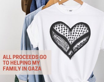 Keffiyeh Heart T-Shirt, Fundraiser for Palestinian family in Gaza