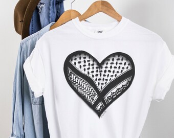 LIVRAISON GRATUITE - T-shirt coeur keffieh, collecte de fonds pour une famille palestinienne à Gaza