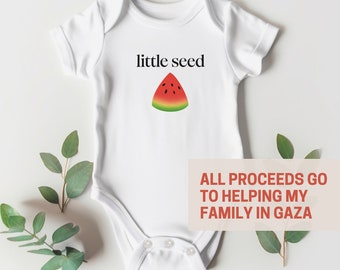 FREE SHIP Little Seed Palestine baby bodysuit, fundraiser for family in Gaza