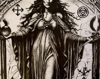 IMPRESIÓN AL CARBÓN DE HÉCATE, Impresión firmada, Arte de la Diosa Oscura, Símbolos de Hécate