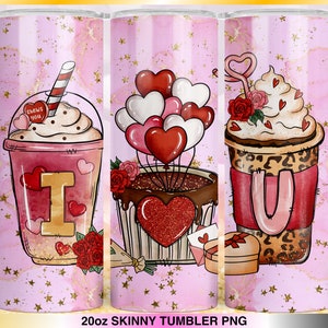 20oz Skinny Tumbler I Love You Valentine Coffee Lover Vintage Retro Love Vibes Valentine&#39;s Day Gifts Straight & Tapered Wrap Sublimation PNG