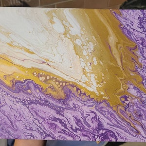 White/Gold/Purple Acrylic Pour Painting