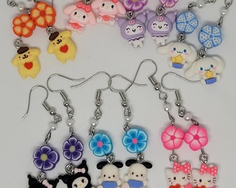 Sanrio inspired beaded dangle earrings, anime themed statement jewelry, kawaii fashion accessory, gift ideas for her, spring trends