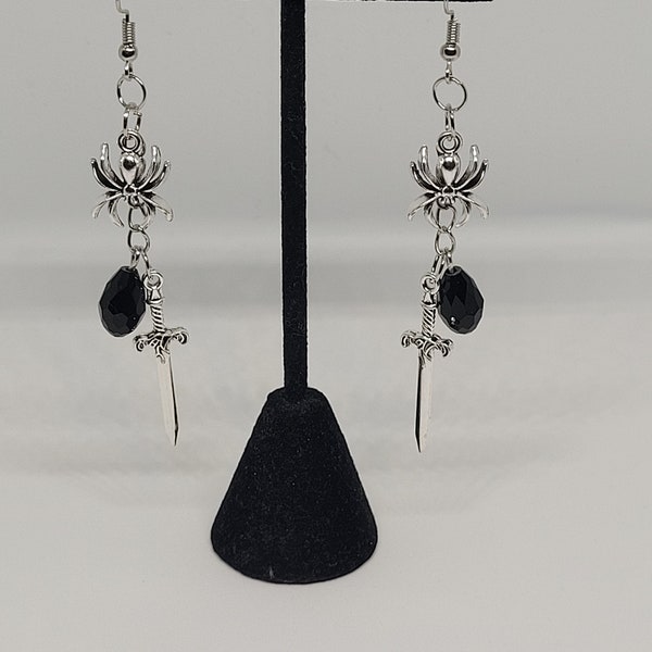 Minthara the Drow Paladin sword dangle earrings, fantasy statement jewelry, Dungeons and Dragons fashion accessory, Baldur's Gate gifts