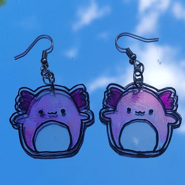 Archie el axolotl squishmallow pendientes colgantes, joyería de declaración alternativa, accesorio de moda único, joyería estética Y2K, ideas de regalos