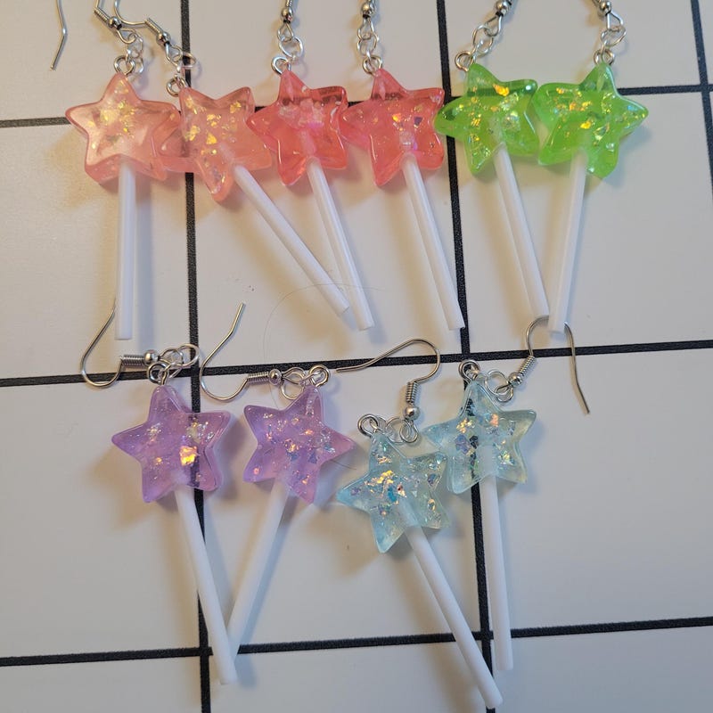 Fairy Kei Silver Bow & Star Charm Drop Earrings