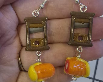 FDT Guillotine beaded dangle earrings, political protest inspired statement jewelry, punk fashion accessory, advocacy gifts for her