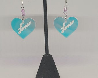 Lover iridescent heart beaded dangle earrings, swiftie statement jewelry, dainty fashion accessory, eras tour gifts for her, spring trends