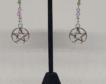 Silver pentacle earrings, pentagram earrings, witchy statement jewelry, alternative fashion accessory, gothic gift ideas for her