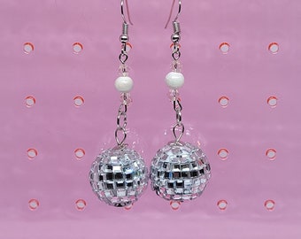 Mirror Disco Ball Dangle Earrings: 80s Retro Statement Jewelry