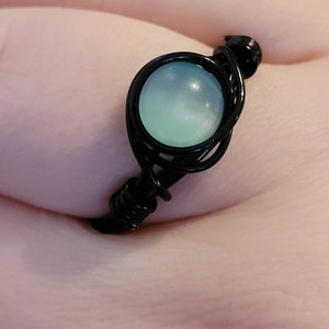 Aqua Cat&#39;s Eye Copper Wire Wrapped Ring