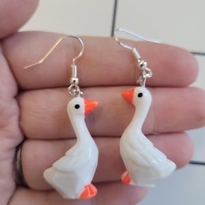 Silly Goose Dangle Earrings Whimsical Statement Jewelry Fun Animal Gift for Her Unique Handmade Accessory
