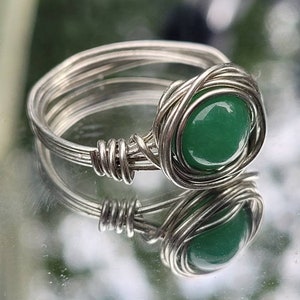 Green Aventurine wire wrapped ring, Genuine Stone, Wire wrapped jewelry, Statement Ring, Simple Jewelry, Cottagecore, Gift for Her image 1