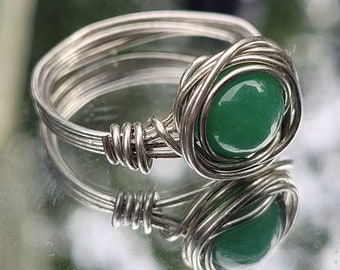 Green Aventurine wire wrapped ring, Genuine Stone, Wire wrapped jewelry, Statement Ring, Simple Jewelry, Cottagecore, Gift for Her